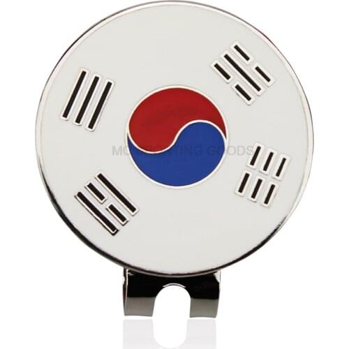 Korea Flag Golf Ball marker 1pc GOG Ball Marker with Cap Clip Alloy Professional 1.18" 30mm For Korean