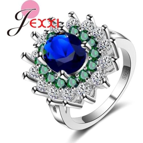 Multicolor Austrian Crystal Wedding Party Rings Fashion 925 Sterling Silver Jewelry Accessory Women Bands Party Ring