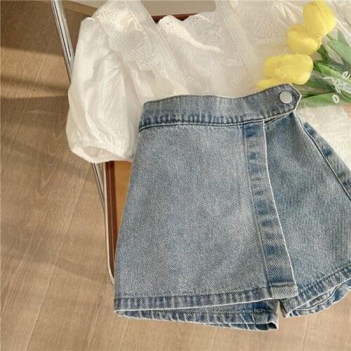 Fashion Toddler Girls Denim,shorts Summer New Baby Kids Korean Fake Two Skirt-shorts Thin Solid Jeans Shorts For Girl Children