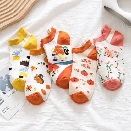 Fashion Women Socks Pattern Print 1 Pair Summer Cute Colorful Ankle Funny Cartoon Cotton Casual Invisible Slippers Chinese Girl