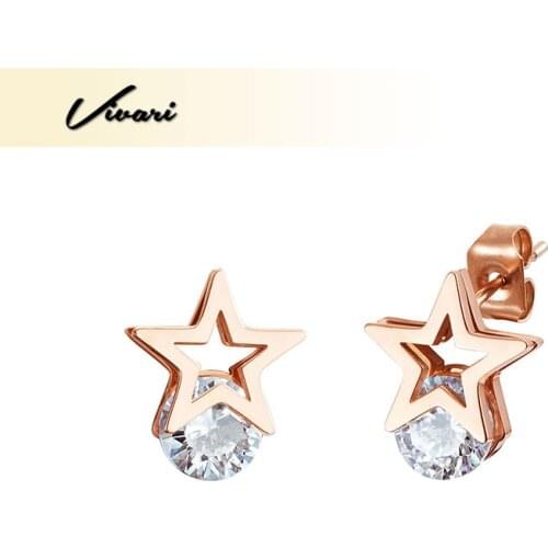 Vivari Trendy Earring Earrings For Women Gold Color Geometric Pentagram Shape 2 Pcs Crystals Girl Jewelry Stainess Steel