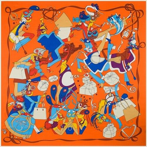 Fashion Element Bag Feather Tribe Printing Throw Blanket Imitation H Silk Scarf 130x130cm Square Scarf Printed Shawl Blanket