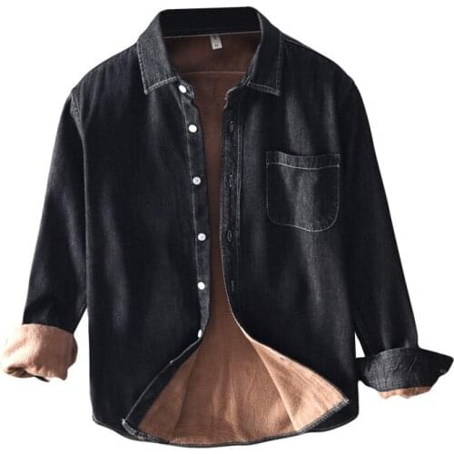 2019 Winter Mens corduroy Slim Fit Men Long Sleeve Thick jeans Shirt Male Casual Man Shirt Fleece