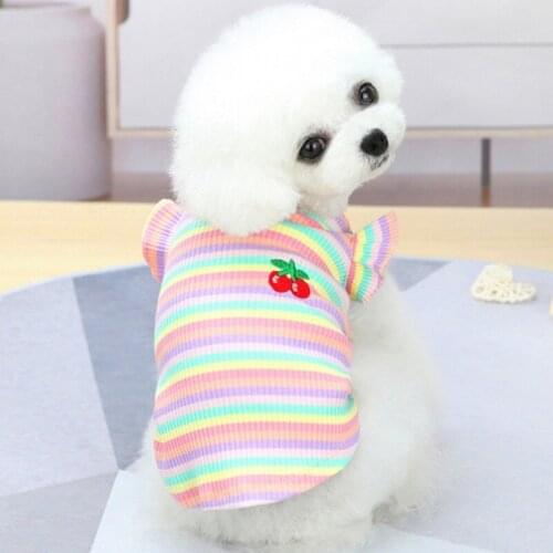 Pet Dog Clothes Puppy Rainbow Stripe Vest T-shirt Shirt Cute Summer Pet Dog Clothes Cherry Printed Shirt Puppy Apparels