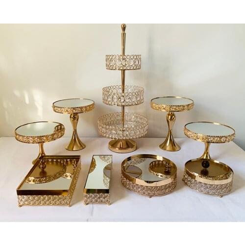 Rectangular Mirror-Top Cake Stand Risers Dessert Tray Set (Gold) 3 tiers cupcake stand
