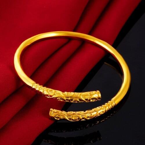 Vintage Style Expandable Bangle Yellow Gold Filled Cuff Bracelet Gift