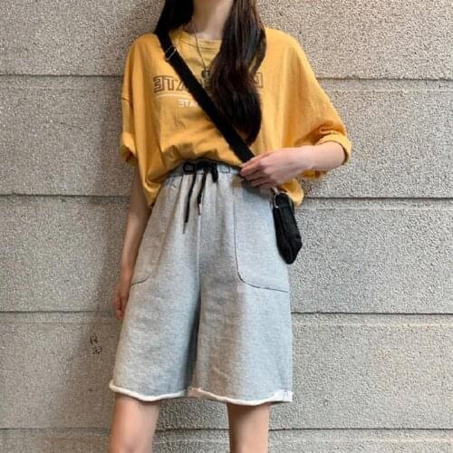 Plus Size 2xl Summer Women Straight Wide Leg Pocket Drawstring Quick Dry Fifth Pants Shorts female Student Elegant