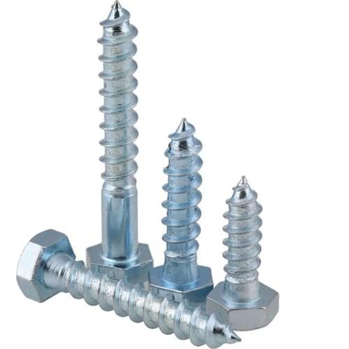 Hexagon Head Self Tapping Screw DIN571 Zincing External Hex Head Cap Tapping Wood Screws Full Thread M6M8M10 20pcs