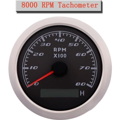 85 MM 8000 RPM Tach Tachometer Gauge Tachometer For Boat Car Gasoline Diesel 12V 24V With Hour meter Red Backlight