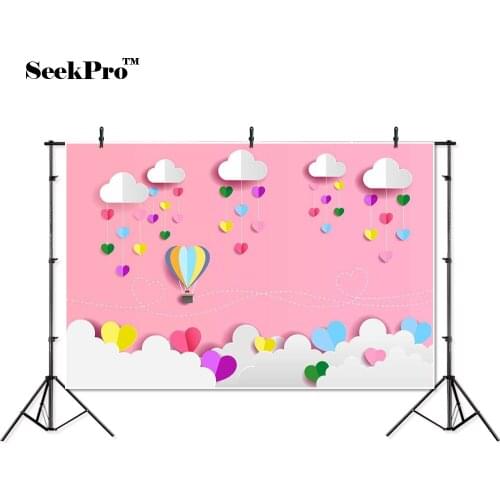 Thin vinyl cloud hot air balloon hearts children baby photo Background Printed Professional indoor Photographic studio Backdrops