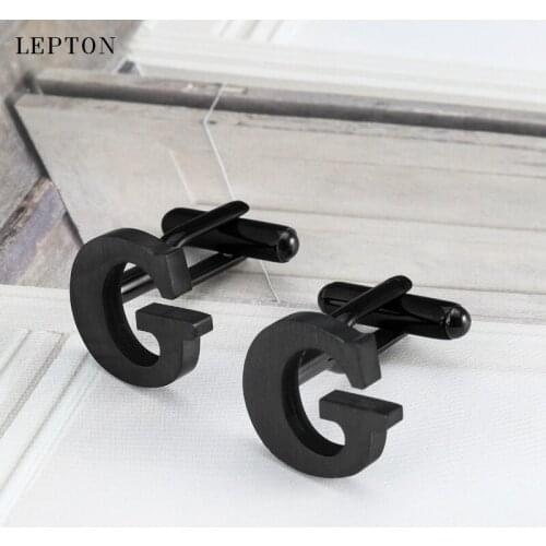Lepton Stainless steel Cufflinks for Mens IP Black Gun Metal Letters G Cuff links Men French Shirt Cuff Cufflink Relojes Gemelos