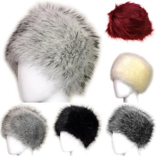Women Black Faux Fox Fur Hat Russian Winter Warmer Ear Cap Ushanka Cossack Ski