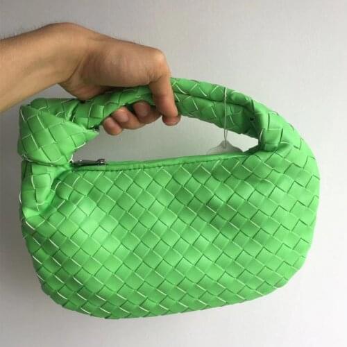 New Fashion Handmade Woven Bag Green Summer Shoulder Bag Lady Crossbody Hobo PU Knotted Handle Casual Handbag
