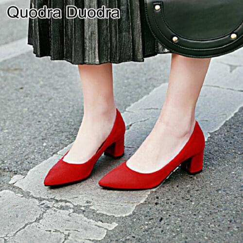 Spring/autumn shallow pointed toe pumps woman shoes block high heels yellow red women office party dress pumps solid size 34-43