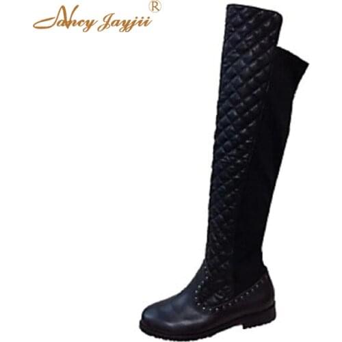 Nancyjayjii Knee High Flat Boots Women Winter Worm Sexy Shoes Fashion Black Shoes Party & Evening Dress Plus Size 4-16