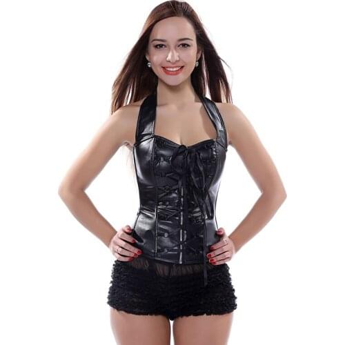 WYS.JL Womens Gothic Corset Black Punk Corset Luxury PU Zipper Abdomen Shaper Plus Size S-6XL