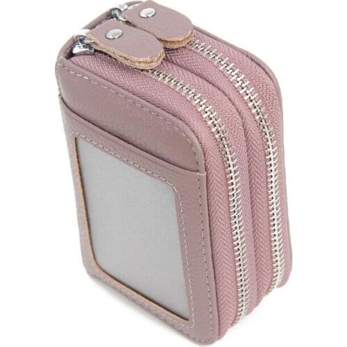 Ladies coin purse leather womens keychain pocket travel storage bag mini pouch double zipper coin purse with window antimagneti