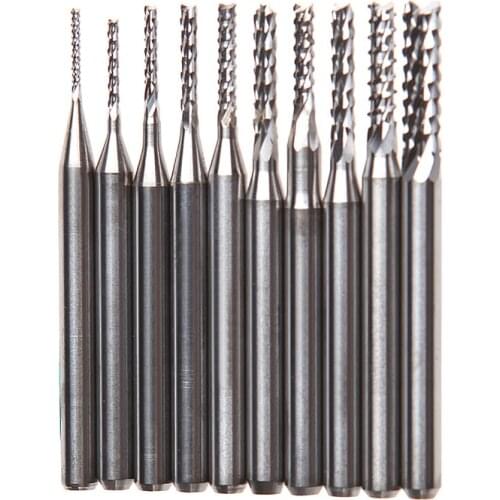 10Pcs/Set 1/8'' 0.8-3.175mm Drill Bits Engraving Cutter Rotary PCB CNC End Mill H02