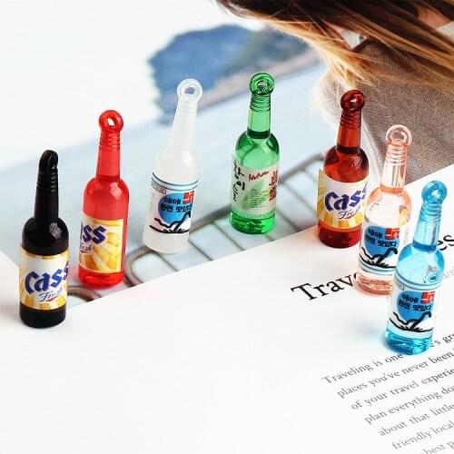 10pcs Korean creative shochu bottle Earring Findings 3D Phone Case Key Chain Necklace Pendant DIY Decoration Jewelry Make