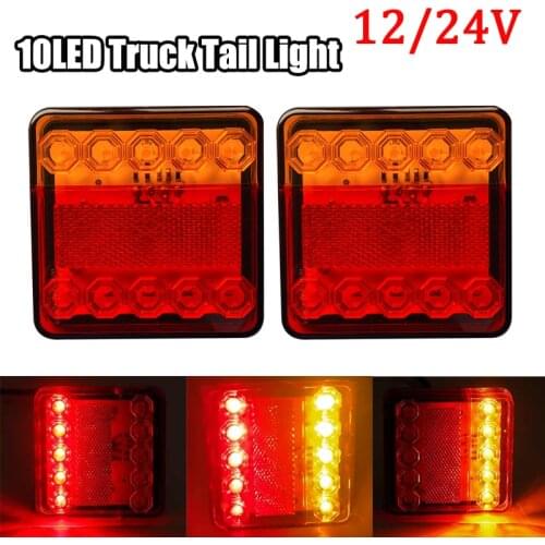 2pcs 12V/24V 10 LED Truck Tail Light Rear Stop Brake Light Indicator Signal Lamp For Car Boat Trailer Caravan Van Lorry