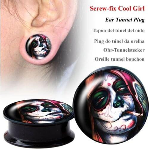 2Pcs Screw-fit Smoking Girl Acrylic Ear Plugs and tunnel Ear Gauges Flesh Body Piercing expansion Ear Reamer Expander 4-16mm