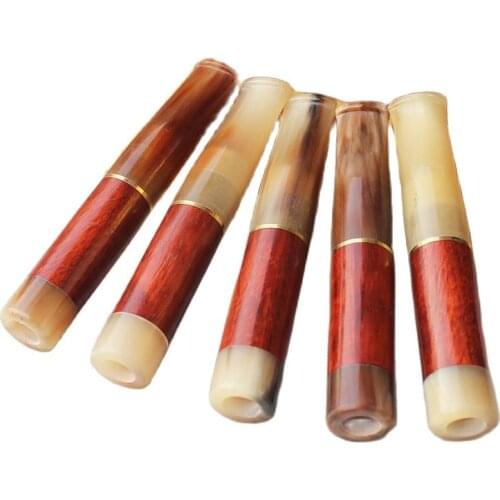 2 End Yak Horns Quality Sandalwood Middle Filter Cigarette Holder 9mm Activated Carbon Filter Core Replacement Health Smoking