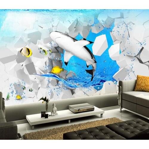 Custom 3D murals,3D cartoon Dolphin papel de parede,hotel restaurant bar living room sofa tv wall childrens bedroom wallpaper