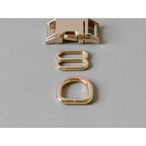 50 suit 15mm (metal buckle+8 buttons+D ring/set) DIY dog cat collar buckles quick-release buckle for 5/8Inch Gold