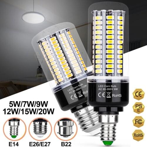 AC85-265V E26/27 LED Bulb 5/7/9/12/15/20W Corn Light SMD5736 Aluminum Radiator Bulb Lamp E14 B22 Bombilla LED Home Lighting