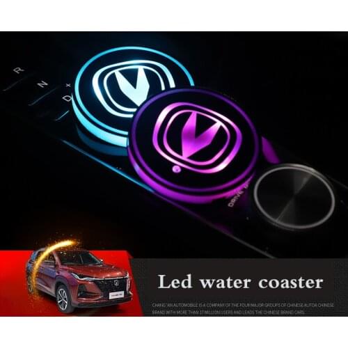 For Changan Eado XT CS35 CS75 CS85 CS95 Dsvin V7 Car Accessories With 7 Colorful Intelligent Car Led Water Cup Luminous Coaster