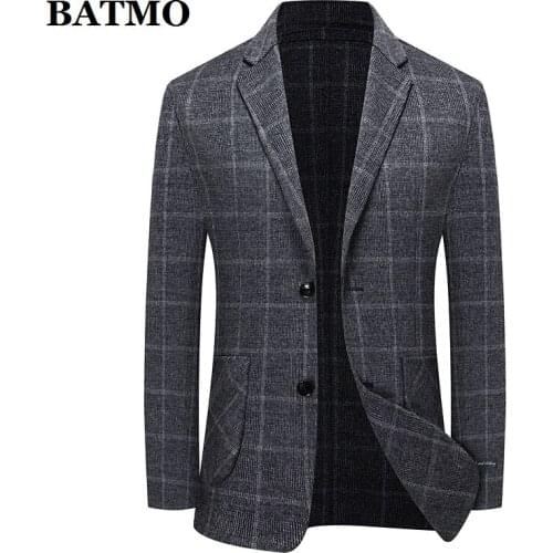 BATMO 2021 new arrival autumn wool plaid casual men blazer ,mens suit jacket blazers plus-size M-XXXL 178