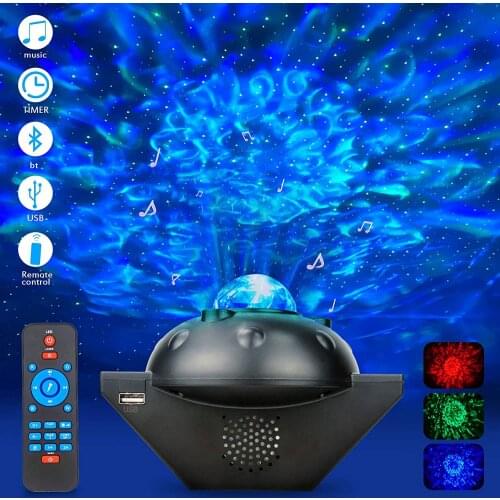Bluetooth Music Starry Sky Projector Lamp Remote Control Home Atmosphere Light LED Ocean Water Pattern Galaxy Nebula Night Light