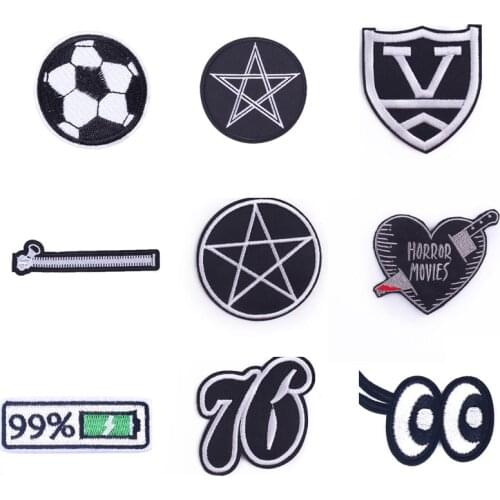 DIY Black/White/Punk Patches Embroidery Patch For T-shirt Iron On Patches Stripes Appliques Letters Stickers Patch For Clothing