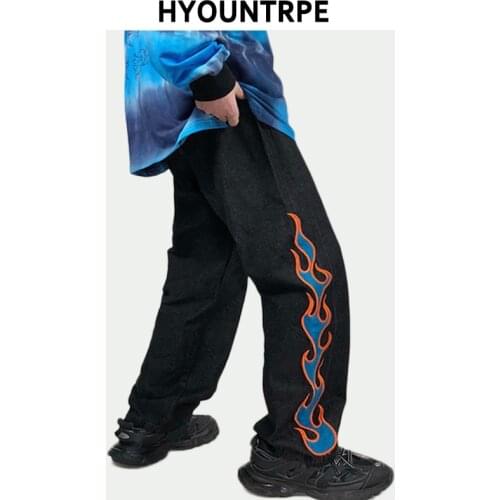 Men Loose Jeans Fashion Streetwear Embroidery Straight Loose Pants Mens Casual Zipper Denim Hip Hop Jeans Harajuku Joggers Jeans