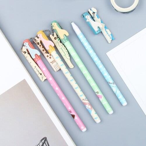 20PCs Gel Pens Creative Small Fresh Animal Wooden Simple Cartoon Cute Giraffe Ruler Gel Pen Gift School Supplies Stationery