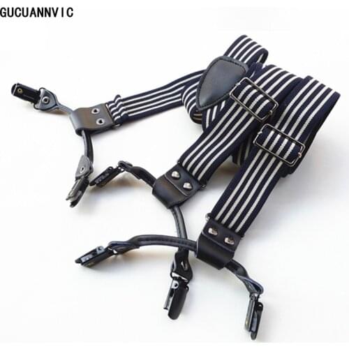 GUCUCANNVIC Four seasons Wide 3.0cm quality black white stripe 6 clip suspenders men and women casual models original braces