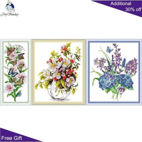 Joy Sunday Beautiful Flowers H852H855H856 Home Decor Butterflies Love Flowers Hydrangea Blooming Apple Blossom Cross Stitch Kits