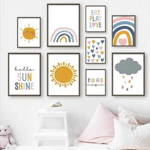 Sun Cloud Rainbow Love Heart Quote Wall Art Canvas Painting Nordic Posters And Prints Nursery Decor Pictures Boy Girl Kids Room