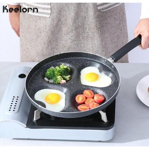 Keelorn 28 Cm Aluminum Non-Stick Frying Pan, Creative Four-Hole Heart Shaped Breakfast Frying Pan Gas Stove Can Be Used