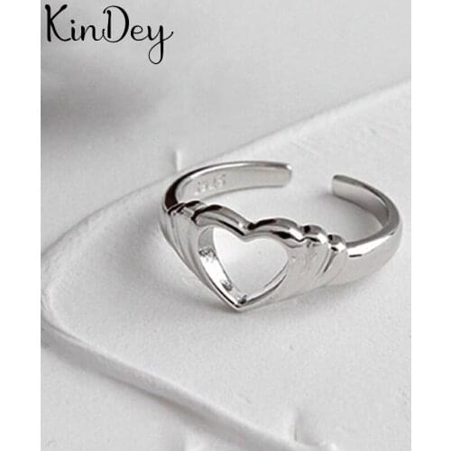 Boho Vintage Silver Color Hollow Heart Rings for Women Lover Finger Ring Valentines Day Gifts 2020