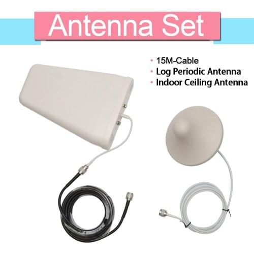GSM 3G WCDMA 4G LTE Signal Booster Antenna Set 10dBi Log Periodic Antenna + 3dBi Omni Ceiling Antenna +15 Meters Coaxial Cable