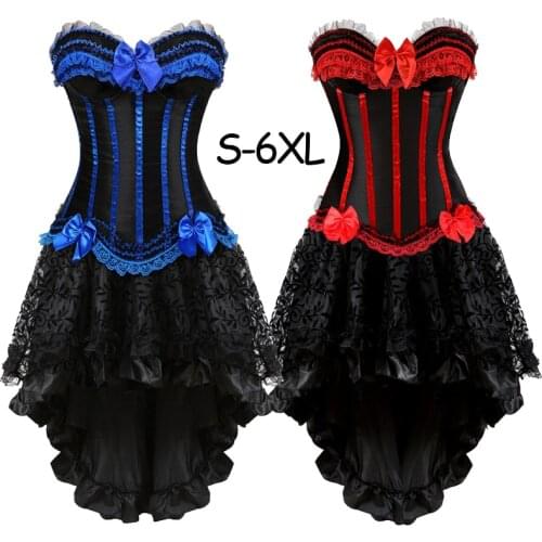 Corsets and Bustiers Halloween costumes vintage striped lace up Boned corset Dress set tank top women Lingerie plus size