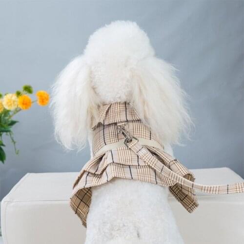 Summer Dog Dress Harness and Leash Set Plaid Princess Dresses for Small Medium Dog Girls Pet Clothes Puppy Cat Clothes Chihuahua