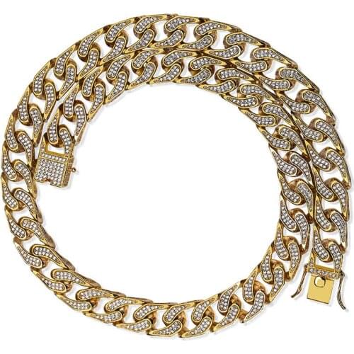 16mm Miami Curb Cuban Chain Gold Silver Color Hip Hop Men Necklace Bling Iced Out Paved Rhinestones CZ Rapper Male Link Jewelry