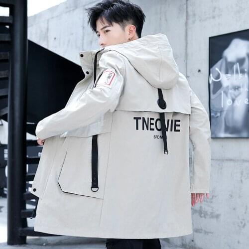 Mens Autumn Windbreaker Mid-Length Jackets Youth Outwear Korean Casual Long Coat Male Trench Clothing Spring Tops Dropshipping