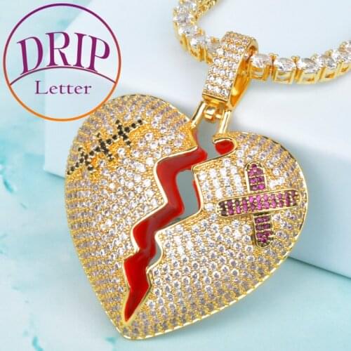 Broken Heart Pendant Gold Color Plated Mens Hip Hop Jewelry