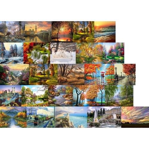 R13393 landscape train cross stitch kit people 18ct 14ct UNprinting11ct canvas stitches embroidery DIY handmade needlework