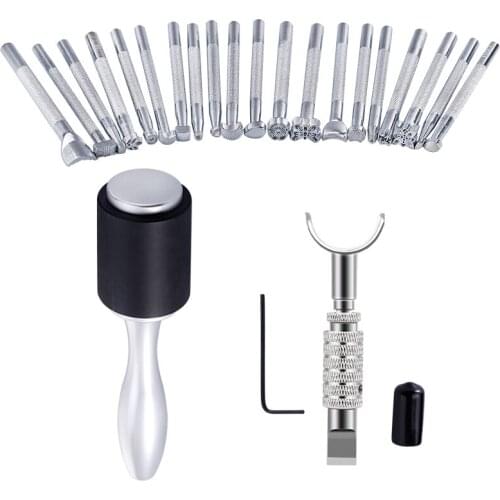 Imzay 22Pcs Leather Tool Kit With Leather Stamping Tools, Swivel Knife, Leather Working Hammer For Leather Carving Craft DIY