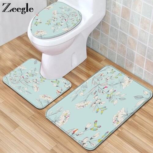 Zeegle Bath Mat Set Absorbent Toilet Pedestal Rug Non Slip Bathroom Doormat Shower Mat Flannel Soft Toilet Cover Seat Mat WC Rug