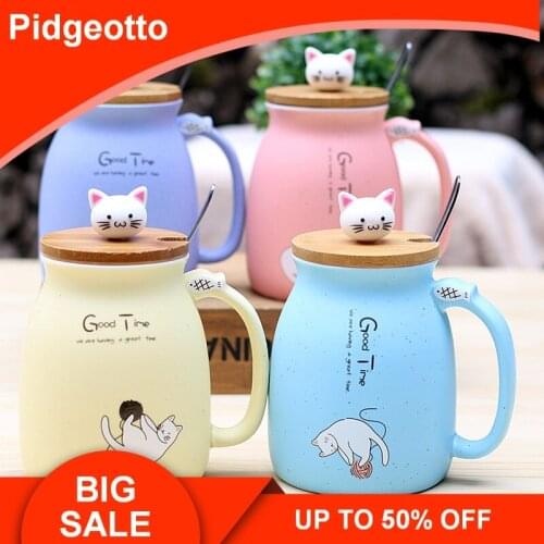 New arrival sesame cat heat-resistant cup with lid color cartoon kitten milk coffee ceramic mug children cup office gifts